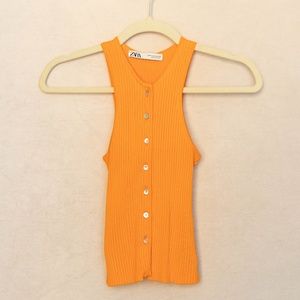 Zara Small Orange Stretch Rib Knit Button Tank Vest